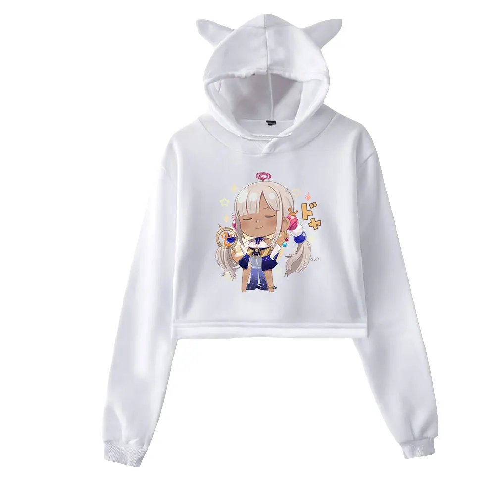 HOLOLIVE Vtuber Tsukumo Sana TsukumoSana Merch Cat Cropped Hoodies Women/Girl Hooded Crop Tops Loose Sweatshirt Hooded Sweater