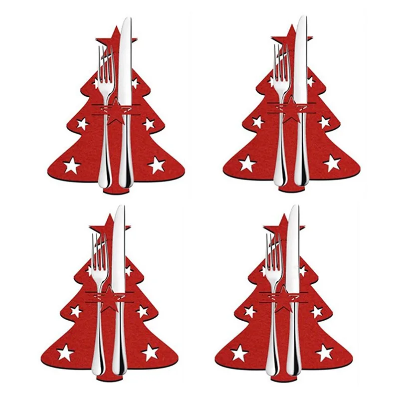 Bolsas de soporte para cubiertos de árbol de Navidad, 4 piezas, regalo de Navidad, cuchillo, tenedor, cubierta, Decoración de mesa, bolsa organizadora de vajilla de Año Nuevo