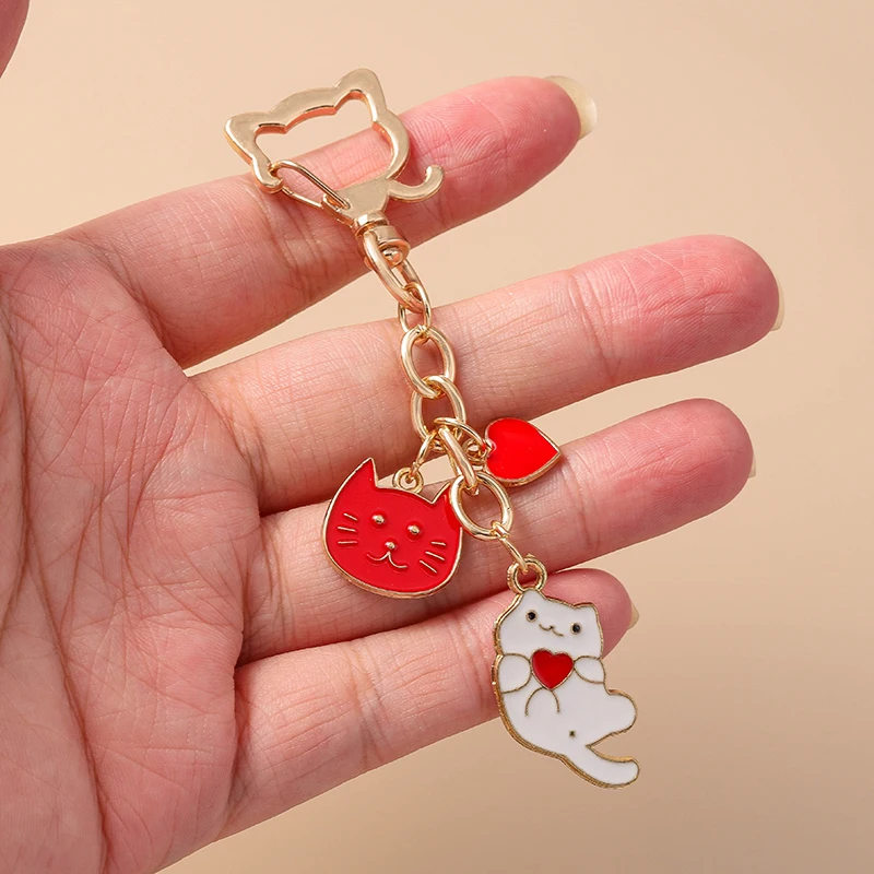 Aihua Y2K Niedlicher Tier-Schlüsselanhänger, Emaille-Katzen-Schlüsselanhänger für Frauen und Mädchen, Handtaschenanhänger, Autoschlüsselhalter, DIY-Schmuckgeschenke – Detail 8
