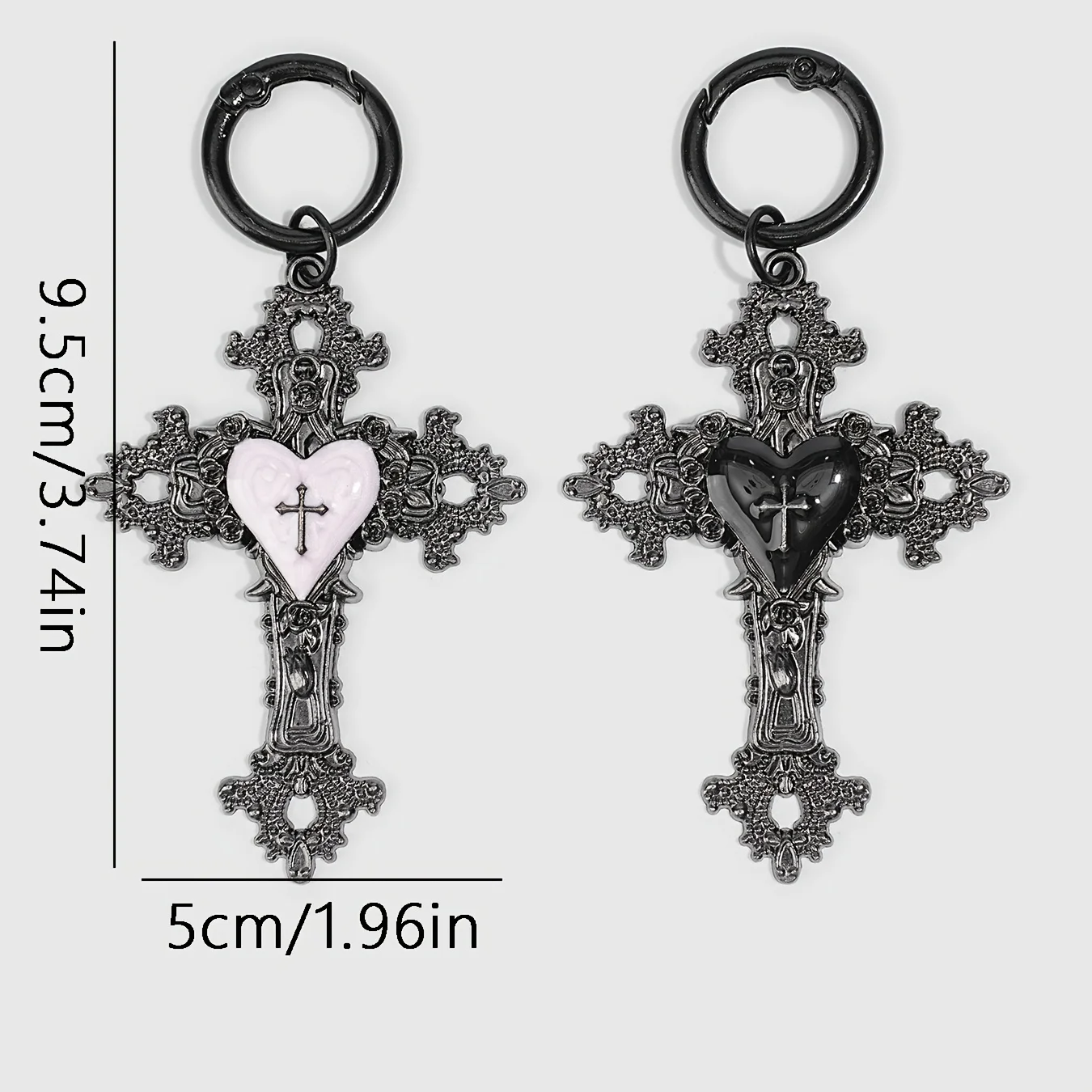 2 Pcs Vintage Gothic Style Carved Cross & Heart Boot Charms, Suitable for Daily Wear, Halloween Party and Gift Giving