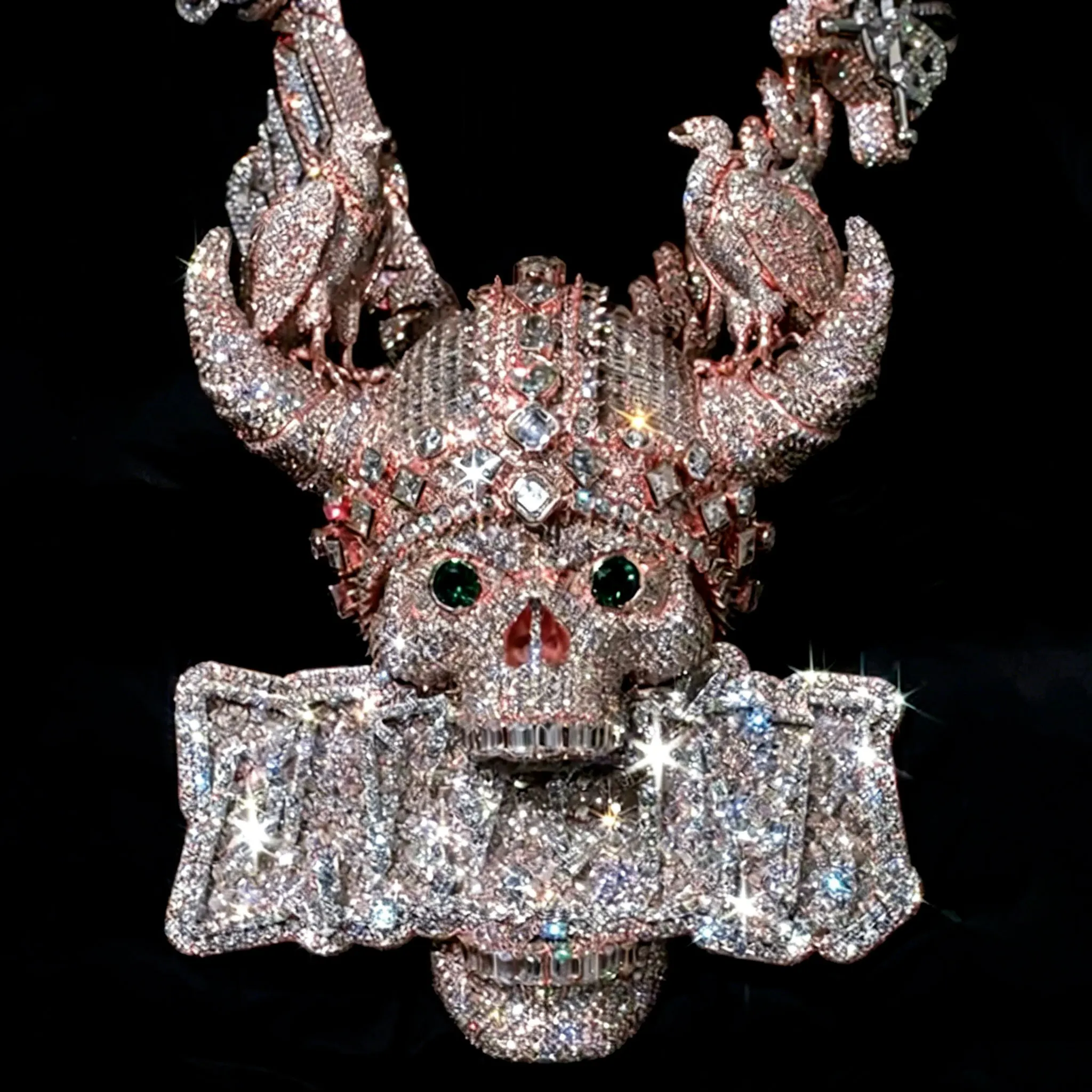 LYEE CYEE's luxurious three-dimensional diamond studded green eyed horn skull letter hip-hop pendant can be paired with exquisite jewelry decoration by Cuban chain rap singers for both men and women's holiday gifts, anniversary gifts, and birthday gifts