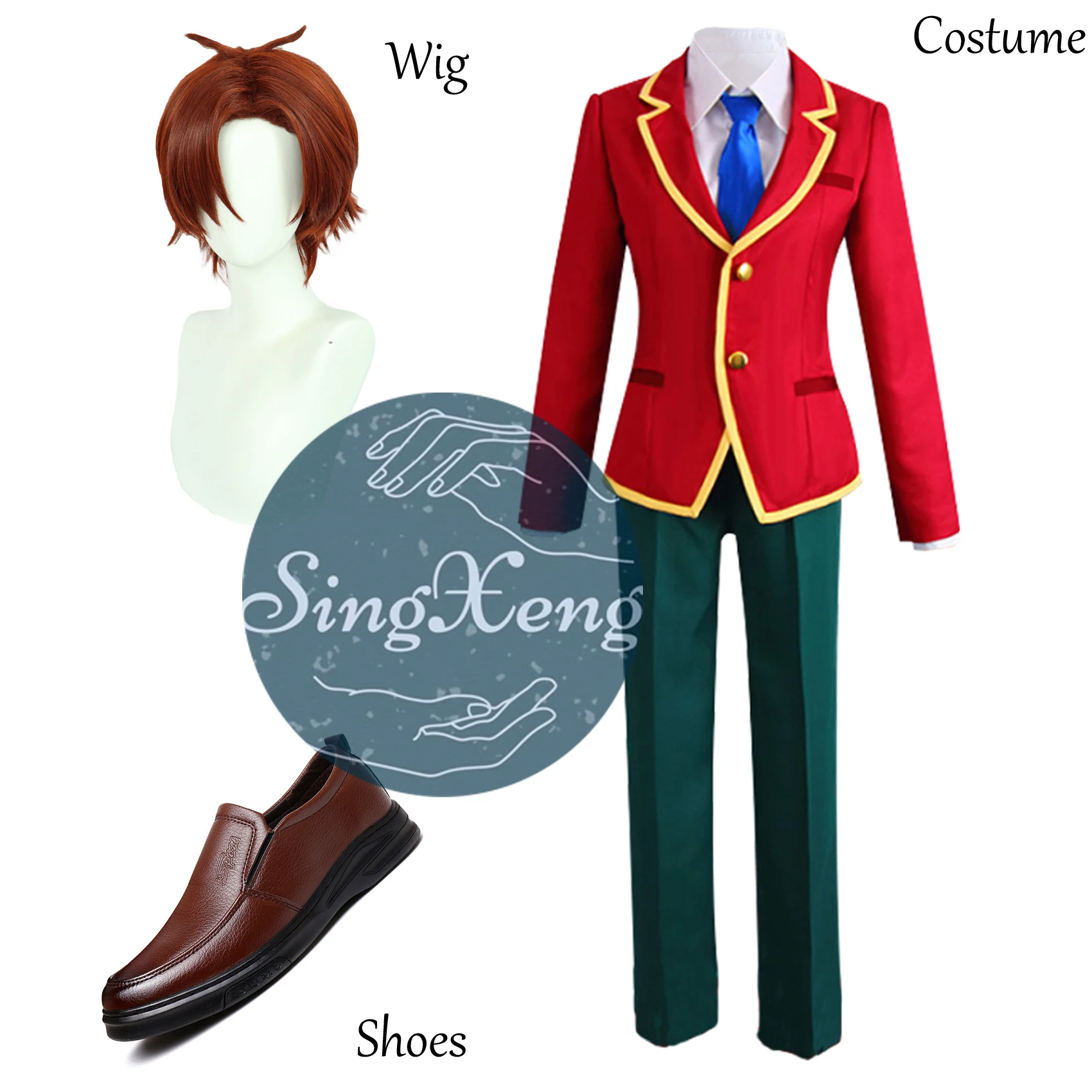 

SingXeng Ayanokouji Kiyotaka Cosplay Costume Short Wig And Sheos Anime Uniform Red Jacket Tie Pants Suit Halloween