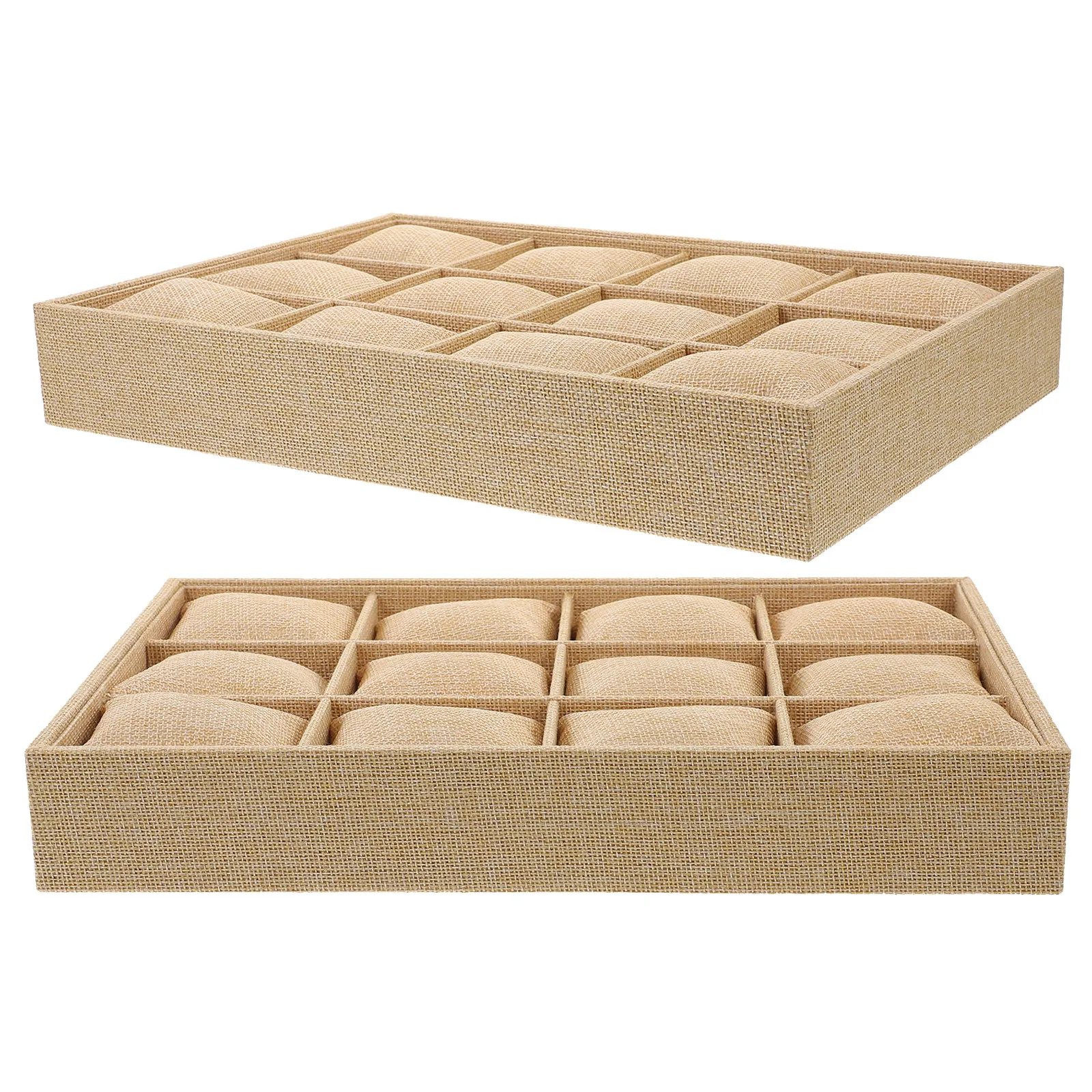 2Pcs Stackable Jewelry Tray 12-Grid Watch Bangle Organizer Adjustable Pillow for Display Storage Home Shop Collection Organizer