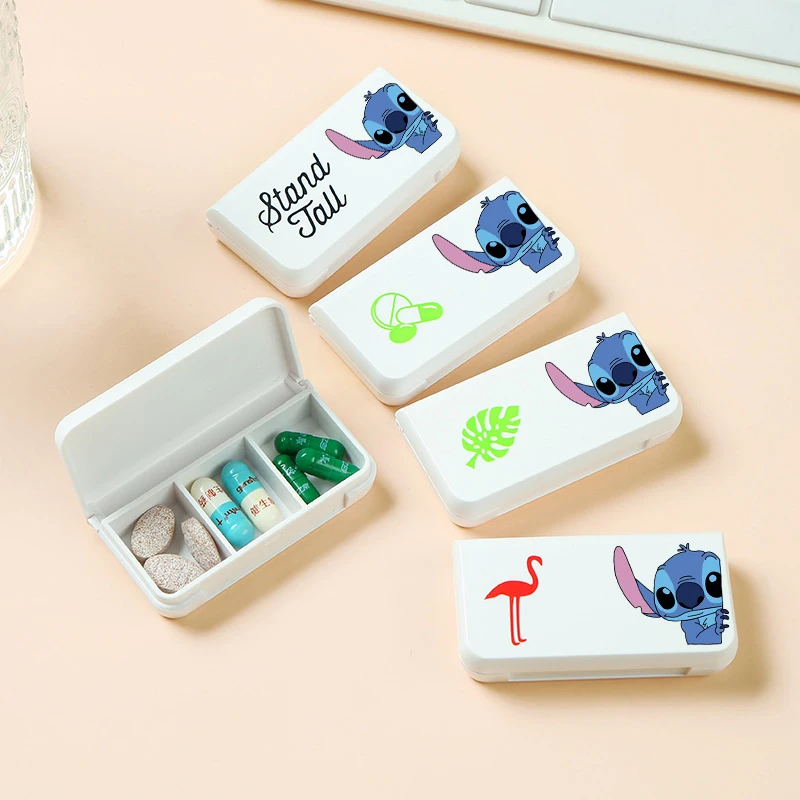 Kawaii Stitch Cartoon Mini Pill Case Portable 3 Grids Pill Box Storage Container Weekly Tablet Plastic Pill Medicine Box Holder