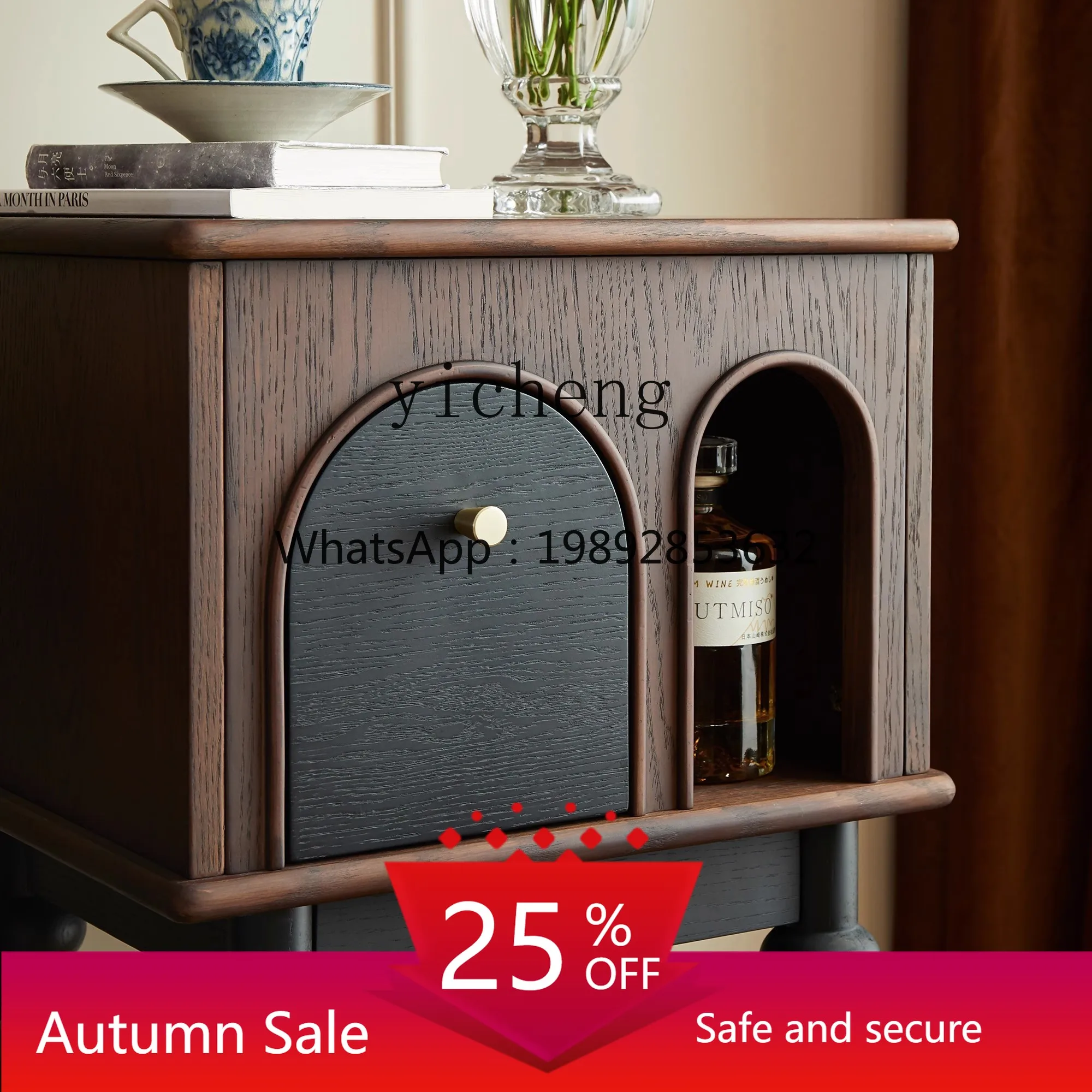 

retro solid wood tall cabinet small apartment sofa storage side cabinet