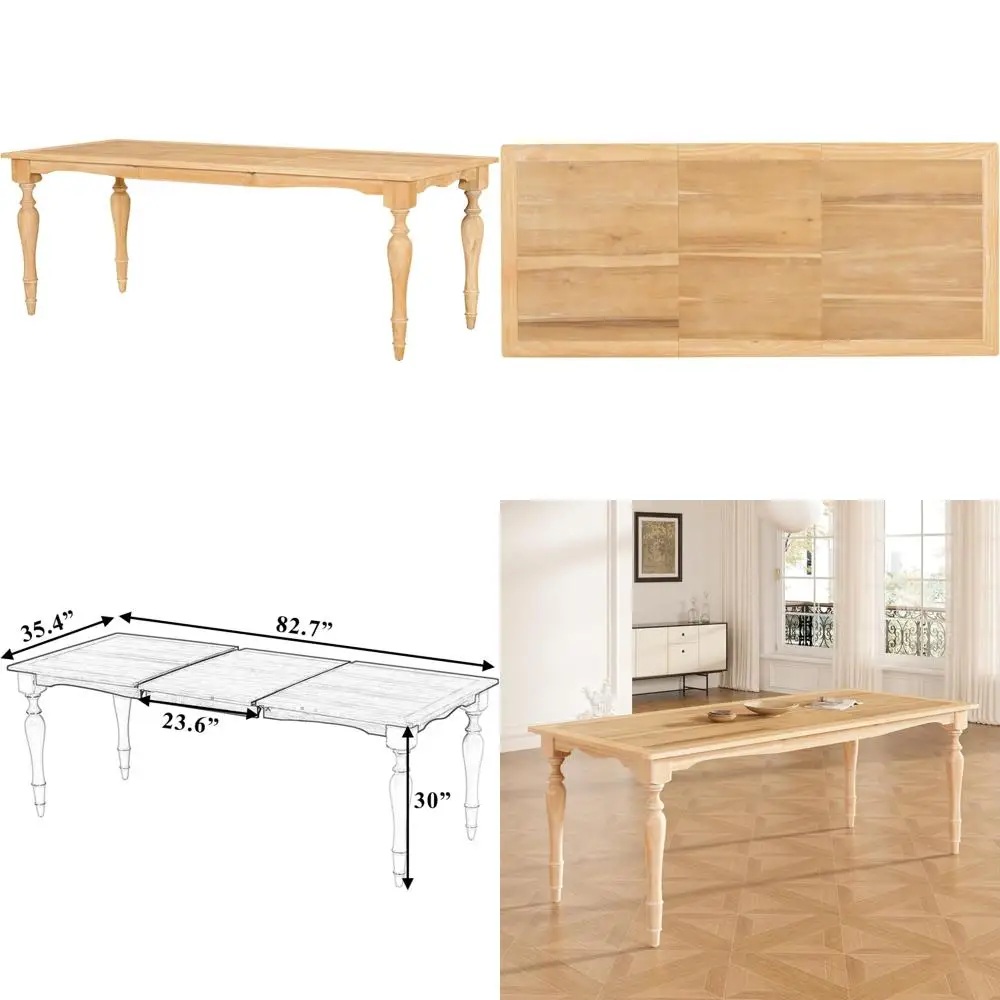 طاولة طعام تقليدية عتيقة قابلة للتمديد مع أوراق قابلة للإزالة مقاس 23.6 بوصة - بطول 82.7 بوصة، من الخشب الصلب الطبيعي وسطح mdf، ومتعددة الاستخدامات