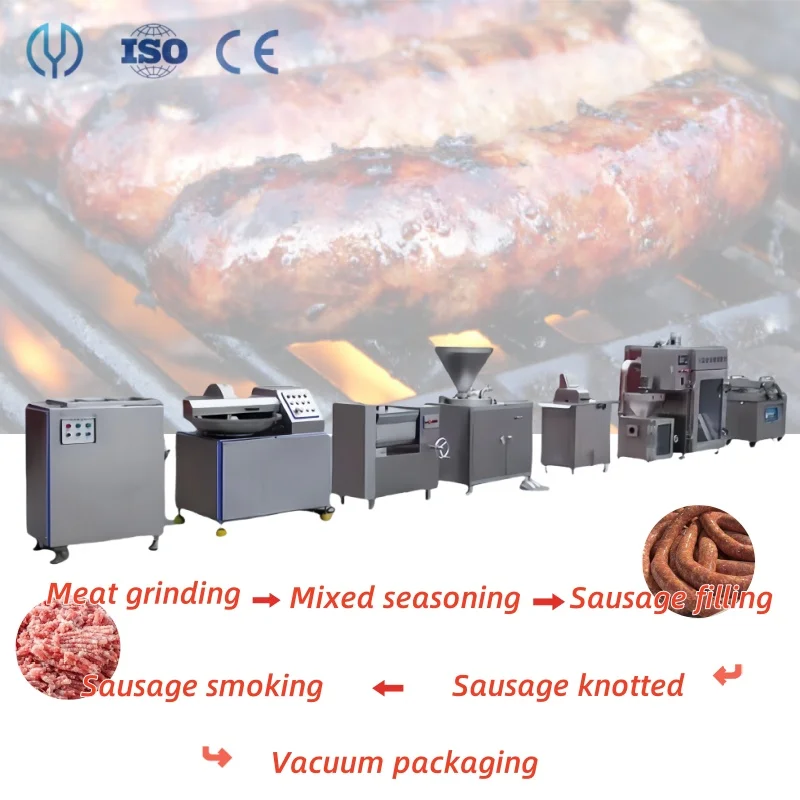 Línea de Procesamiento Industrial de Salchichas, Máquina Hidráulica para Rellenar y Atar Salchichas, Máquina para Hacer Chorizo, Embutidora de Salchichas