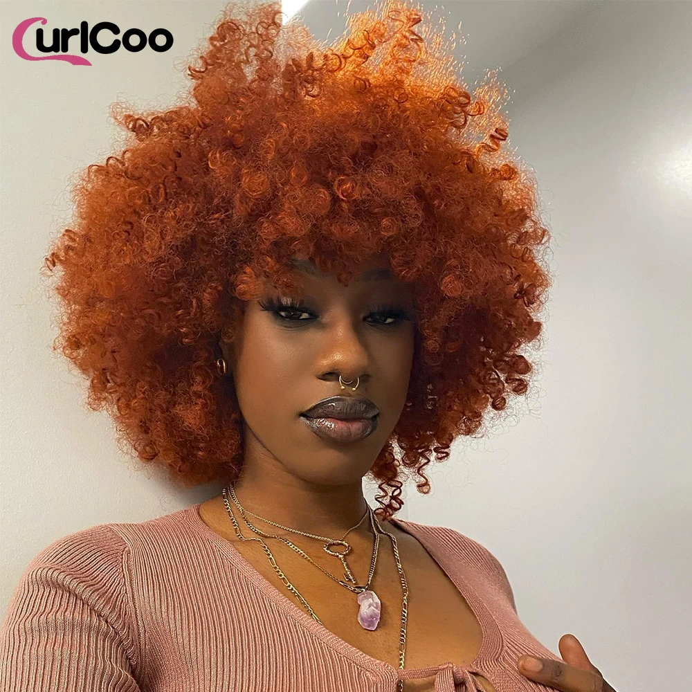 Peruca Curta Afro Kinky Curly com Franja para Mulheres Negras, Cosplay Sintético, Lolita, Ombre, Azul, Rosa, Vermelho