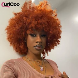 Short Hair Afro Kinky Curly Wig With Bangs For Black Women Synthetic Cosplay Lolita Ombre Blue Pink Red Wig