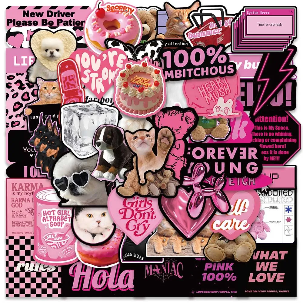 55PCS 3D Ins Pink Cool Girl Kawaii Stickers for DIY Waterproof Laptop Motorcycle Luggage Skateboard Bottle Kid Decals Sticker