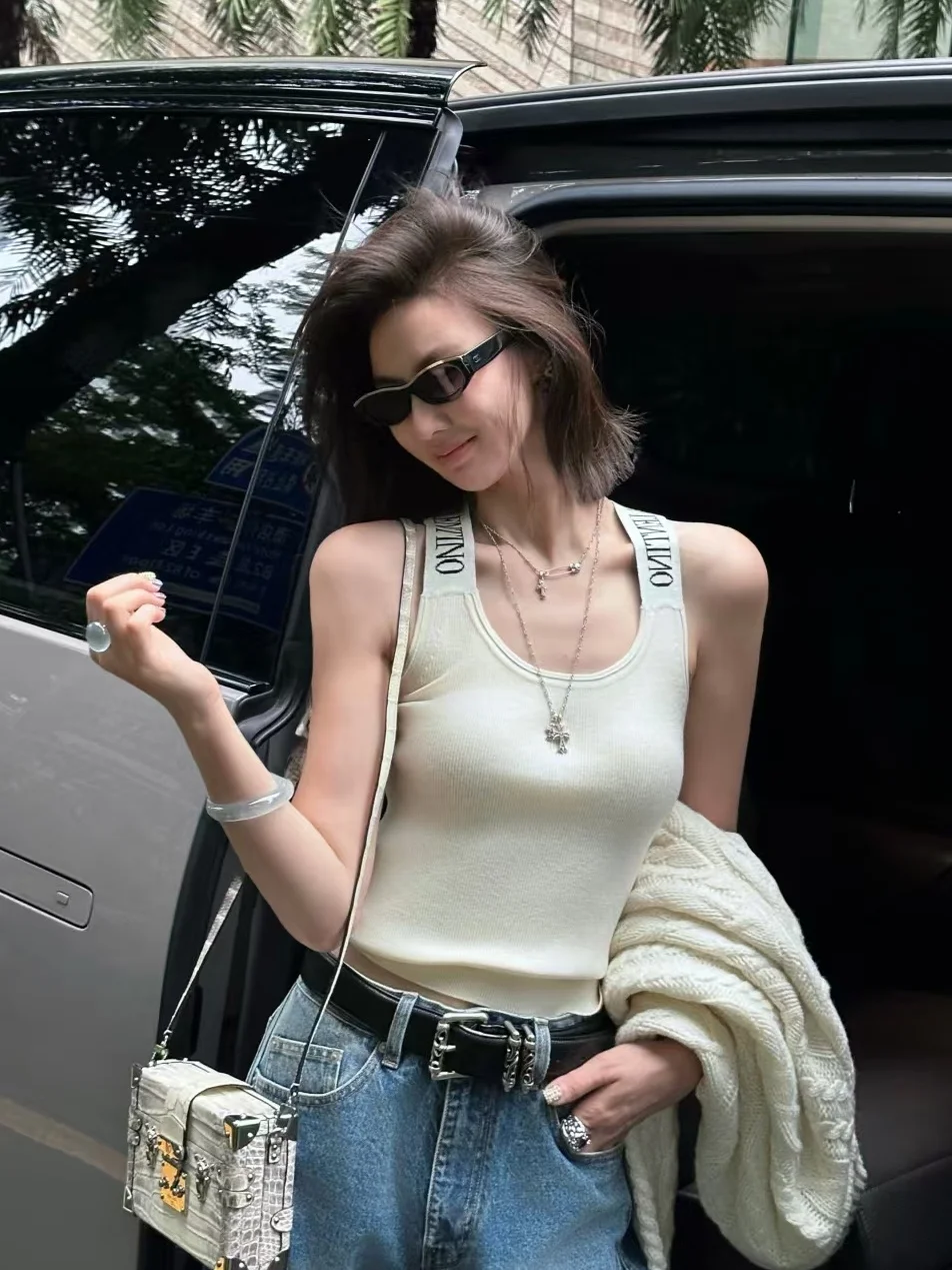 

Женский топ-жилет с перекрестными бретелями и надписью, без подкладки, стандартной длины, из других материалов, 00%