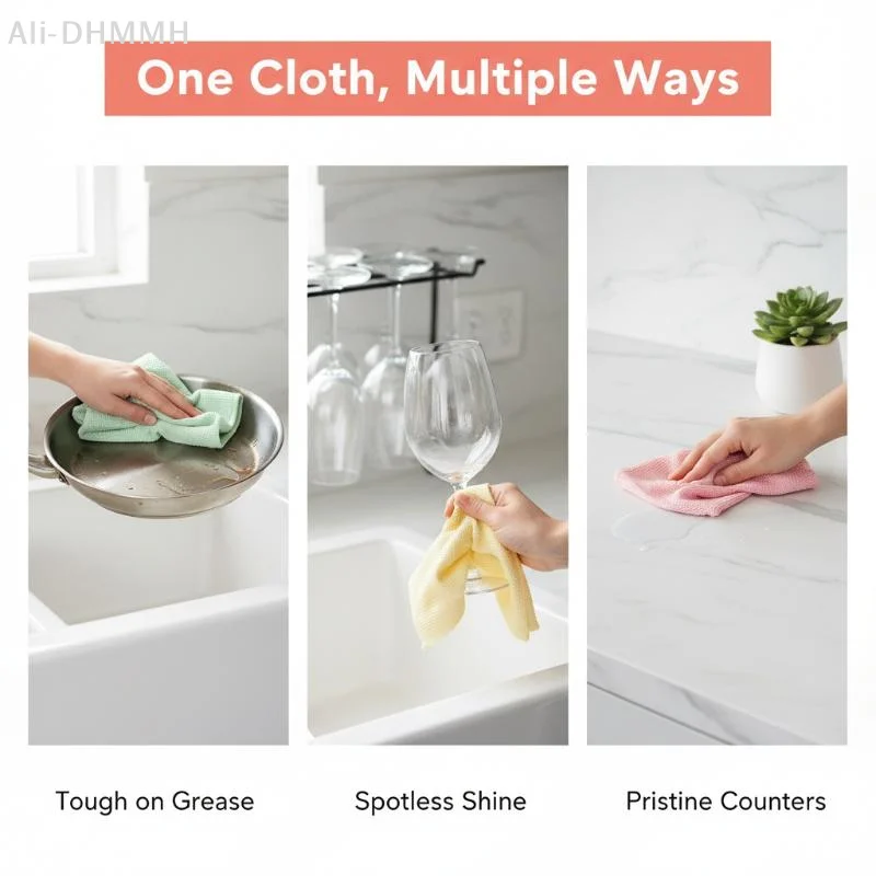 ZLinKJ Reusable Thickened Dishwashing Cloth Non Stick Oil Absorbent Washable Rag for Kitchen Baby Feeding Table Wiping