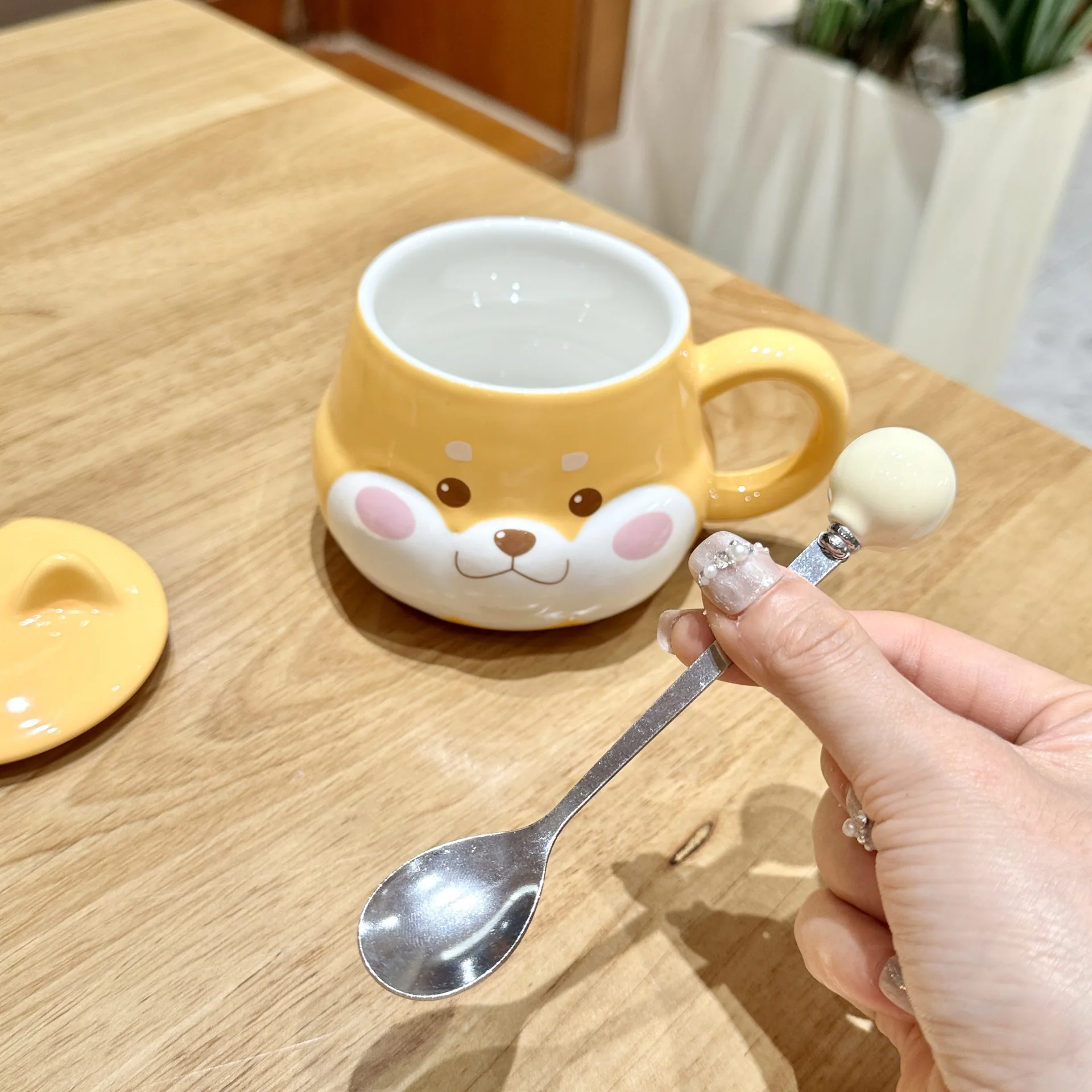 Shiba Inu ceramic cup high appearance level large capacity coffee cup with spoon cute girls children\'s office home