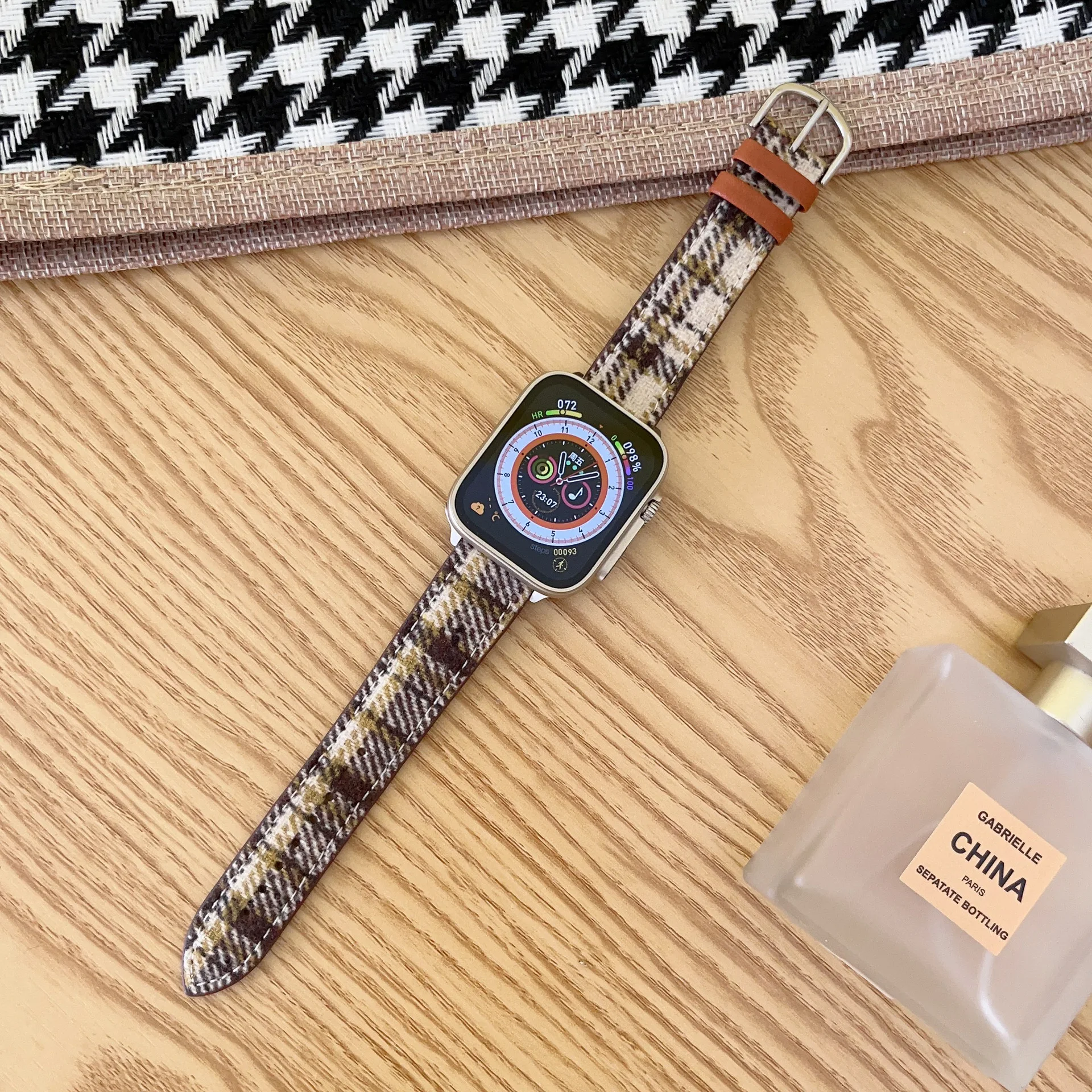 

Wool Tweed Leather Watchband For Apple Watch Band 38mm 40mm 42mm 44mm 41mm 45mm 49mm Bracelet iWatch Strap Series 3 4 5 6 7 8 SE