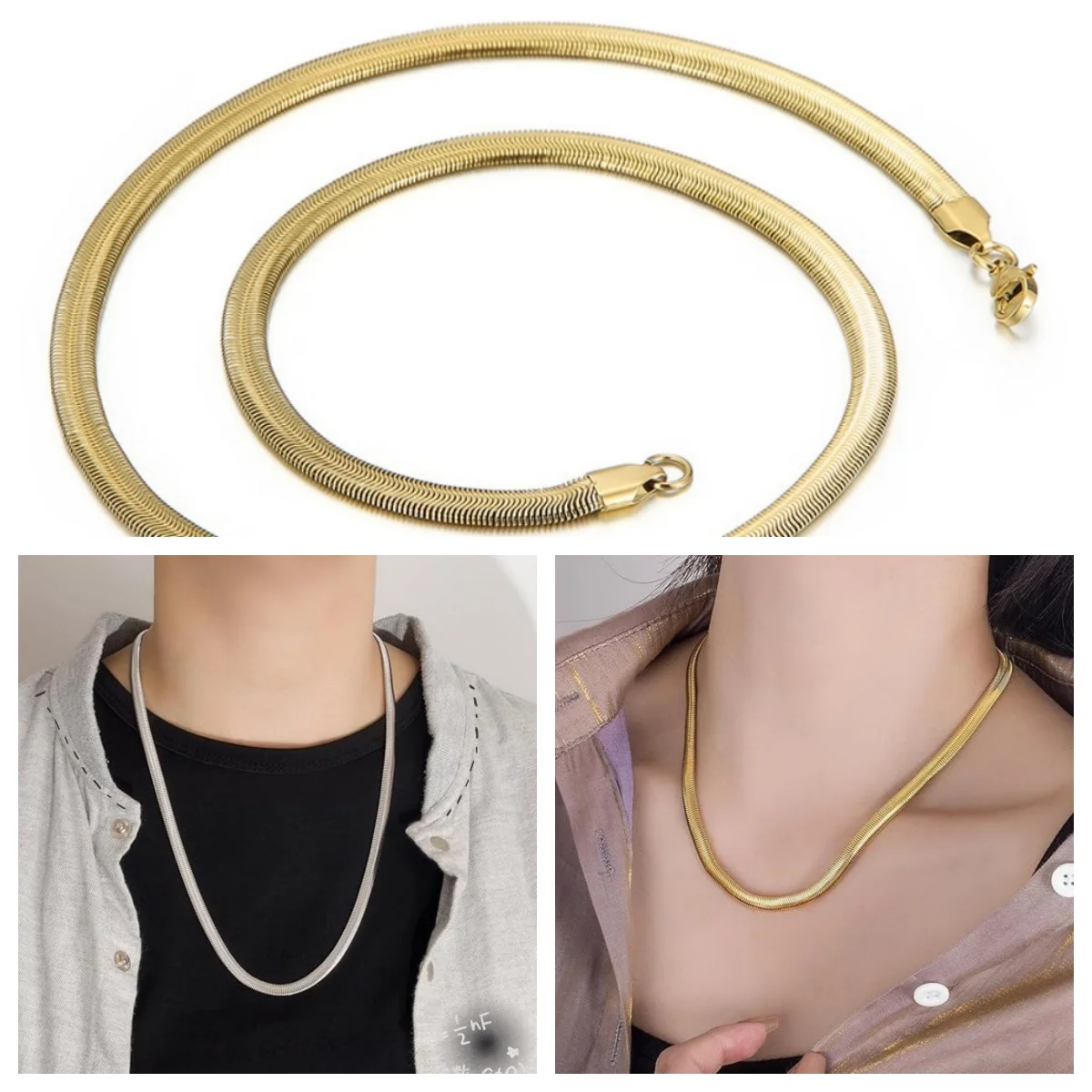 

Unisex Gold Silver Plated Chain Fashion Sliver Necklace High Quality Snake Chain For Men And Women, Punk Stainless Steel Jewelry