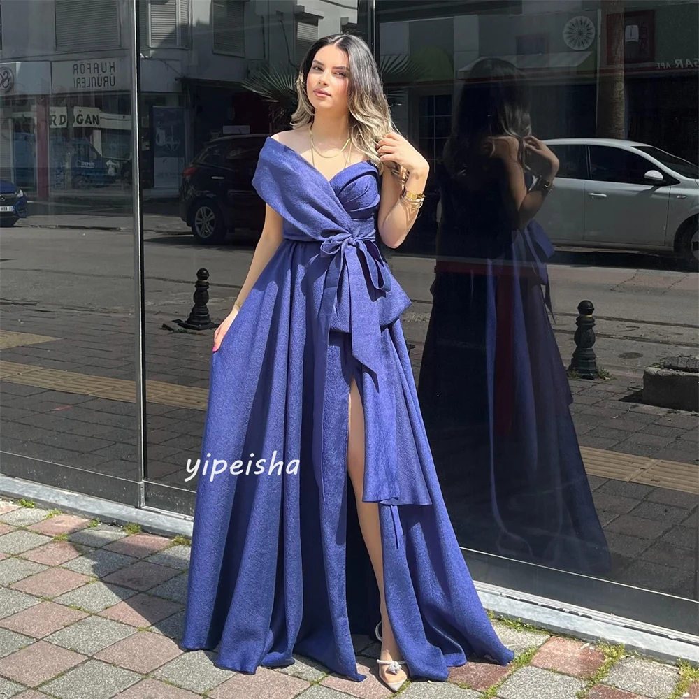 Hochwertige funkelnde exquisite Jersey drapierte Falte geraffte Abschluss ball a-line schulter freie maßge schneiderte Anlass kleid lange Kleider