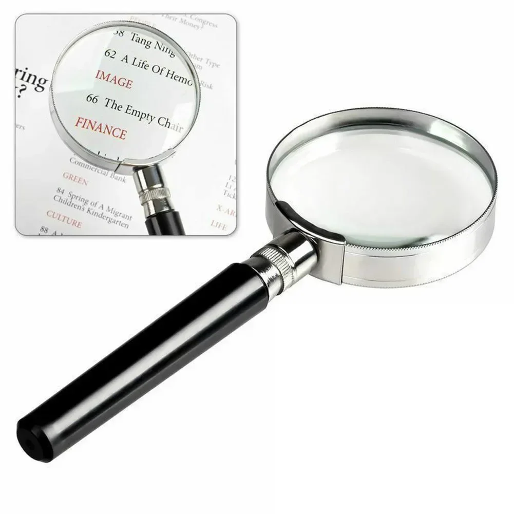 

5X Magnifier 50mm Optical Glass Lenses Handheld Magnifier Semi-metallic Stainless Steel Magnifying Glass For Home/office