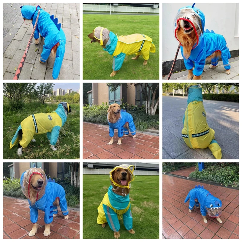 Pet Dog Raincoat Waterproof Full Coverage Large Dog Golden Hair Chai Dog Labrador Four Foot Jumpsuit Reflective Rain Pet Poncho