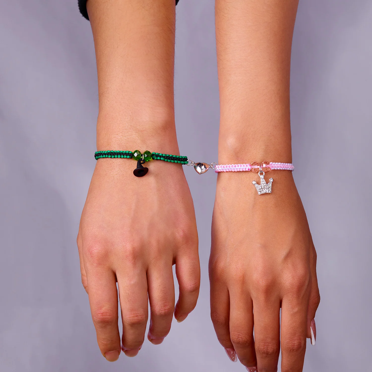 2 Stück Zauberstab-Hutkrone, passende Armbänder für Frauen, süße rosa grüne Perlen, handgefertigtes Stretch-Armband, BFF-Schmuck, Geschenke – Detail 3
