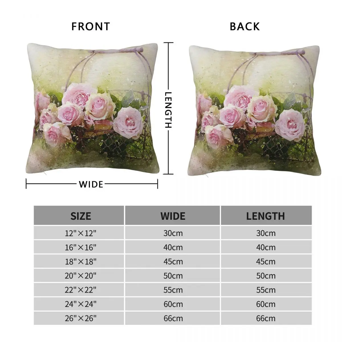 Vintage Chic Pink Roses In Basket Pillowcase Polyester Linen Velvet Printed Zip Decor Pillow Case Room Cushion Cover 18