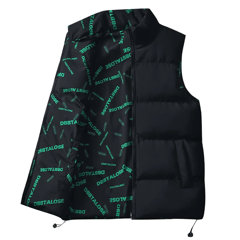 Heren Effen Kleur Opstaande Kraag Dubbelzijdig Vest Herfst Winter Nieuwe Mode Trendy Jonge Mouwloze Vest Met Rits