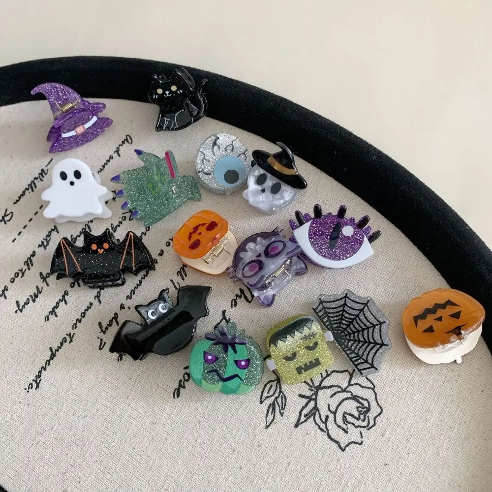 

Funny Pumpkin Halloween Mini Grab Clip Bat Small Spooky Hair Claw Acrylic Headdress Ghost Grab Clip Festive Hair Accessories