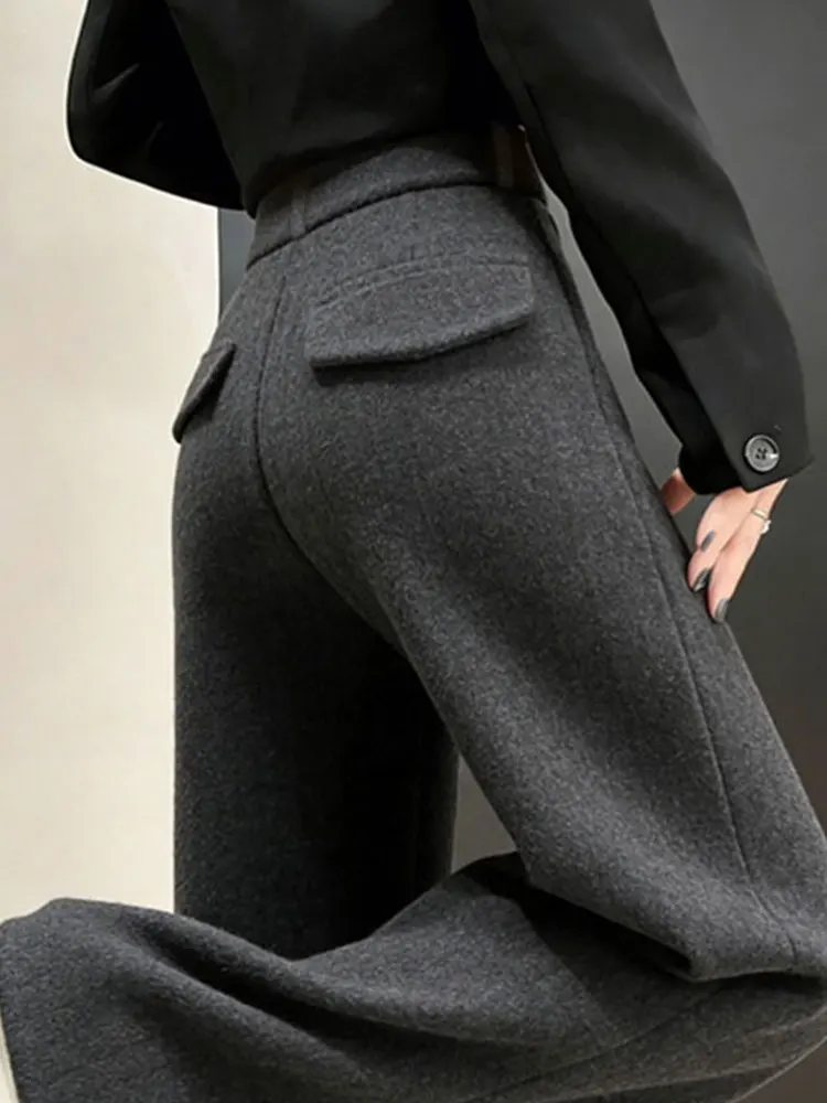 

Gray Fleece Lined Straight Leg Pants Women's Casual Warm Spring New Style Slimming Drapey Comfortable Long Trousers Trendy