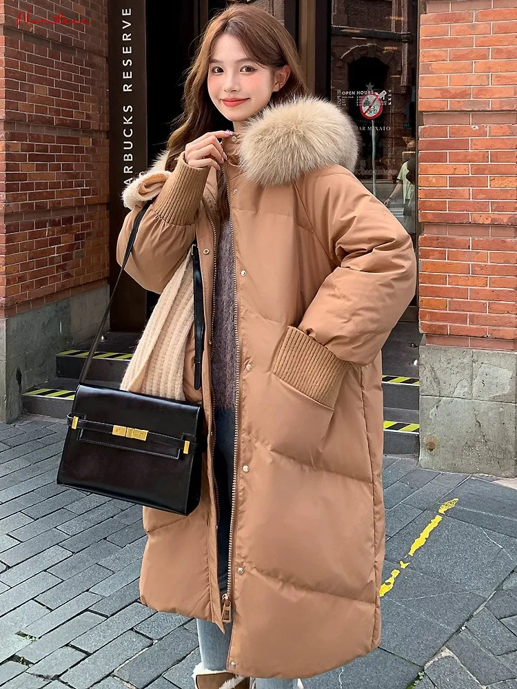 5XL Fit Cold Winter Duck Down Coats Oversize Women's Big Real Fox Fur Hooded down coat female thicker warm Fluffy Parkas wy1700