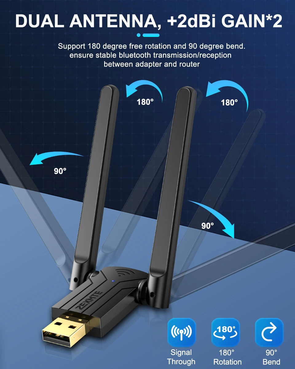 Zexmte 150M Bluetooth Adapter 492FT USB Bluetooth 5.1 5.0 EDR Dongle Audio Receiver Transmitter for Windows 11/10 Wireless Mouse