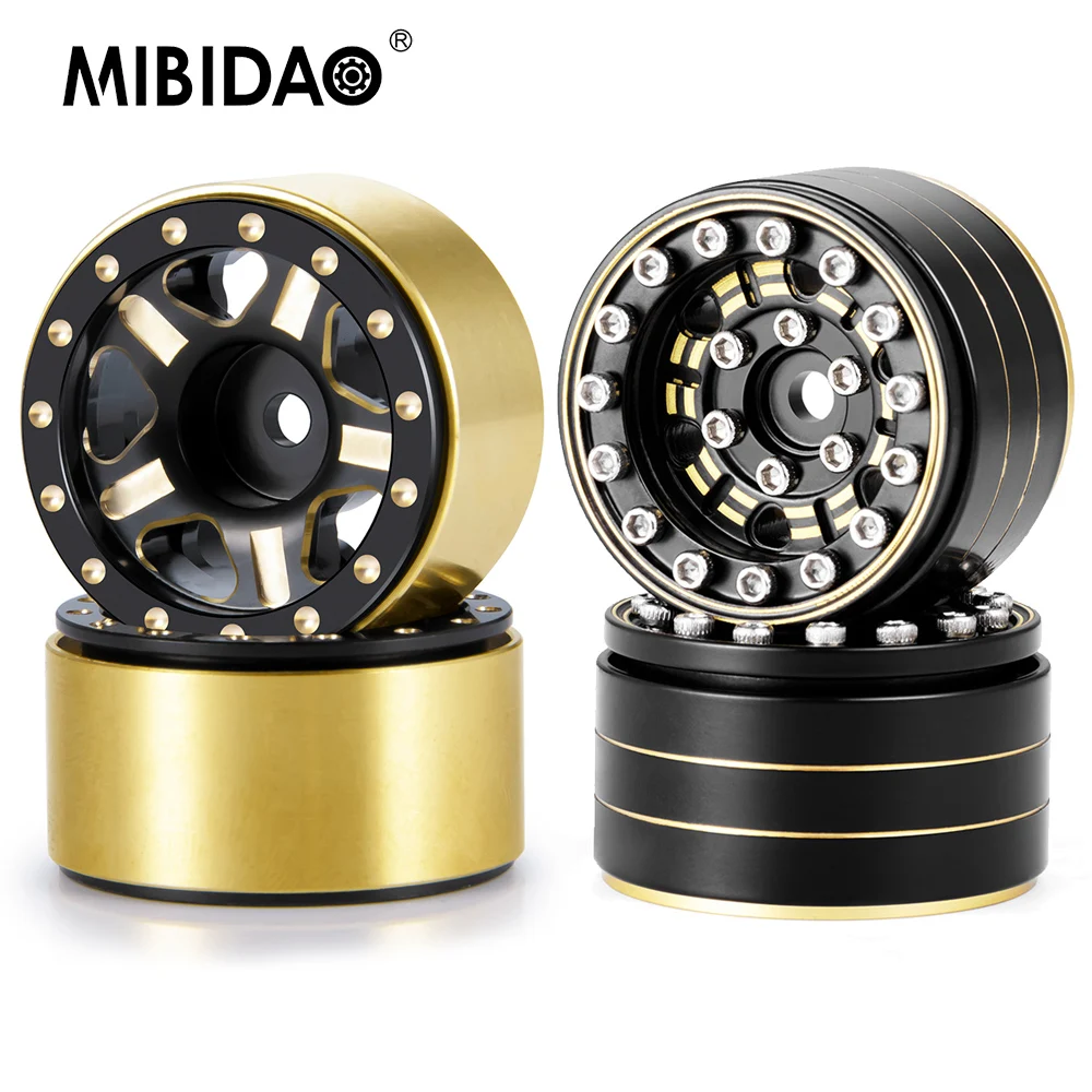 

MIBIDAO 4Pcs Heavy Brass Beadlock Counterweight Wheel Rims for TRX4-M 1/18 Axial SCX24 1/24 RC Crawler Car Model Upgrade Parts