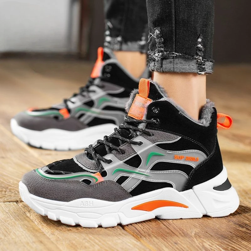 

Men's Winter Thickened Fleece Lined High Top Cotton Sneakers Warm Outdoor Wearable Durable All Match for Youth Snow Boots