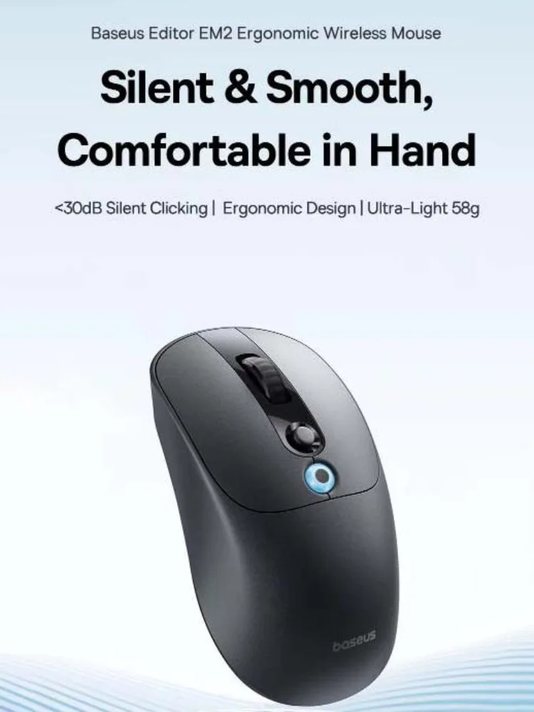 Baseus EM2 Ergonomic Wireless Mouse Bluetooth 5.3 2.4G Type-C Charging Ultra Lightweight Silent Dual Modes Mouse Laptops Mice