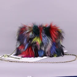 Fashion Fur Bag Autumn And Winter Real Fur Bags Fluffy Fox Fur Messenger Bags For Female Luxury Fur Handbag Warm Plush Handbag