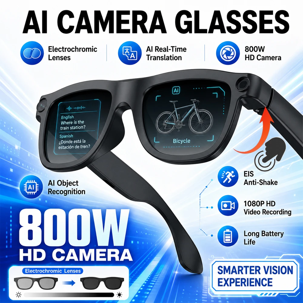 New AI 4K HD Glasses with 8MP Camera Video Recording AI Photo Recognition Bluetooth Call Voice Translation Sunglasses Men Women