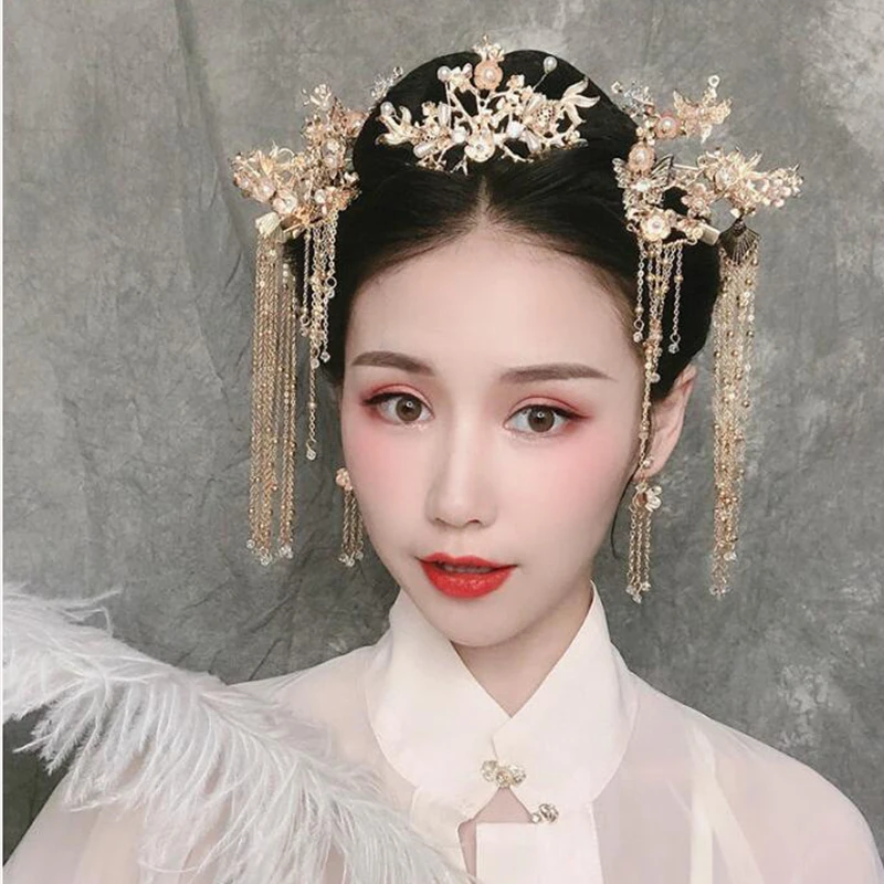 Tocado Hanfu antiguo Stye horquilla Vintage chino, accesorios para el cabello, juego de pinzas para el cabello, disfraz de decoración de borla para niña de hadas