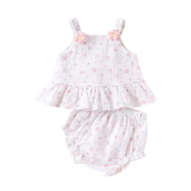 

Baby Girls Shorts Set Sleeveless Floral Camisole with Elastic Waist Shorts Summer Outfit