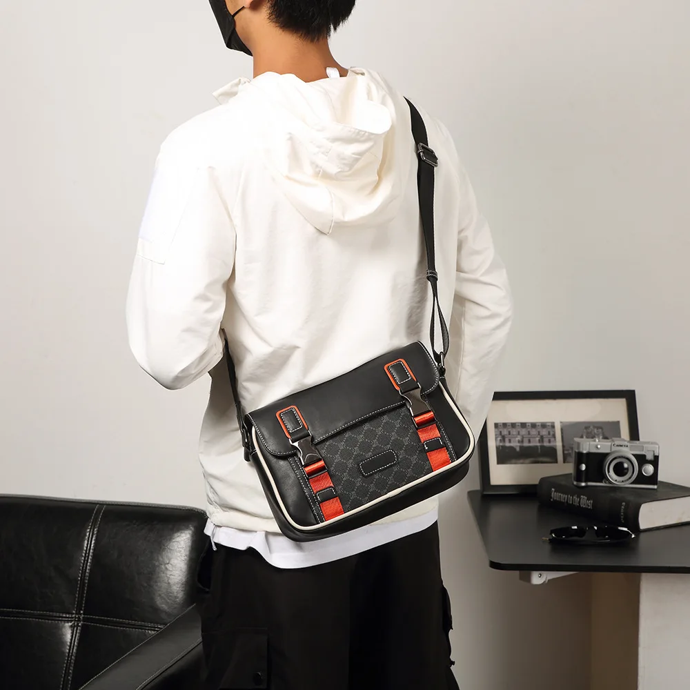 Modische Karierte Umhängetasche für Herren, Modische Schultertasche mit Blumenmuster, Herren-Umhängetaschen, Crossbody-Tasche, Quadratische Handtaschen für Männer – Detail 1