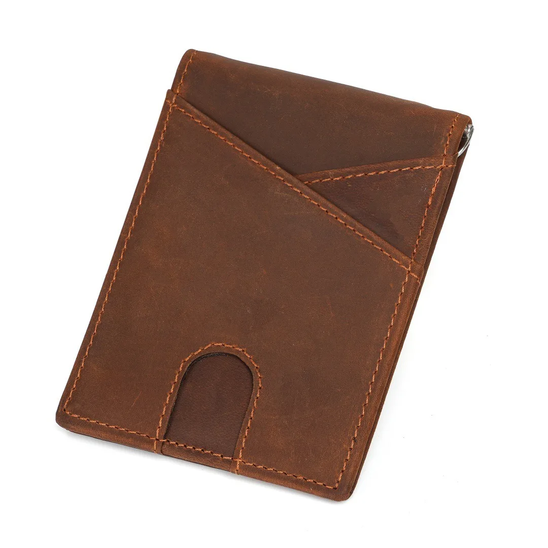 Crazy Horse Skin Vintage Style Wallets Slim Multi-Card Bifold Purse with RFID Protection Short Wallets | Men’s Dollar Money Clip