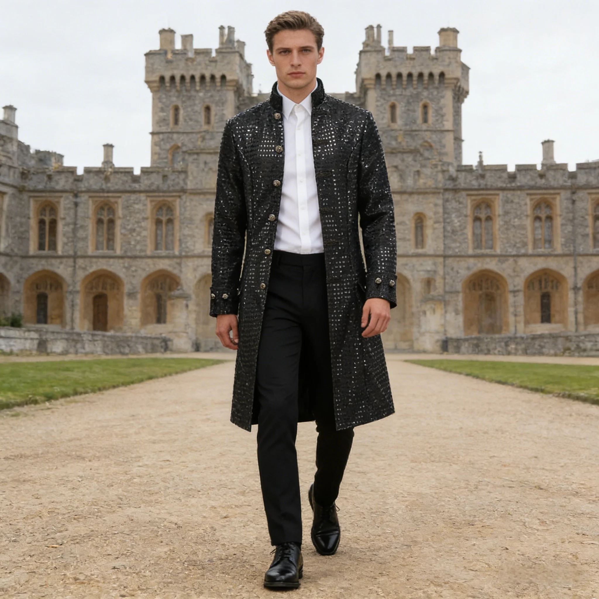 

Medieval Vintage Long Jacket Sequined Coat Man Noble Prince Cosplay Halloween Costume