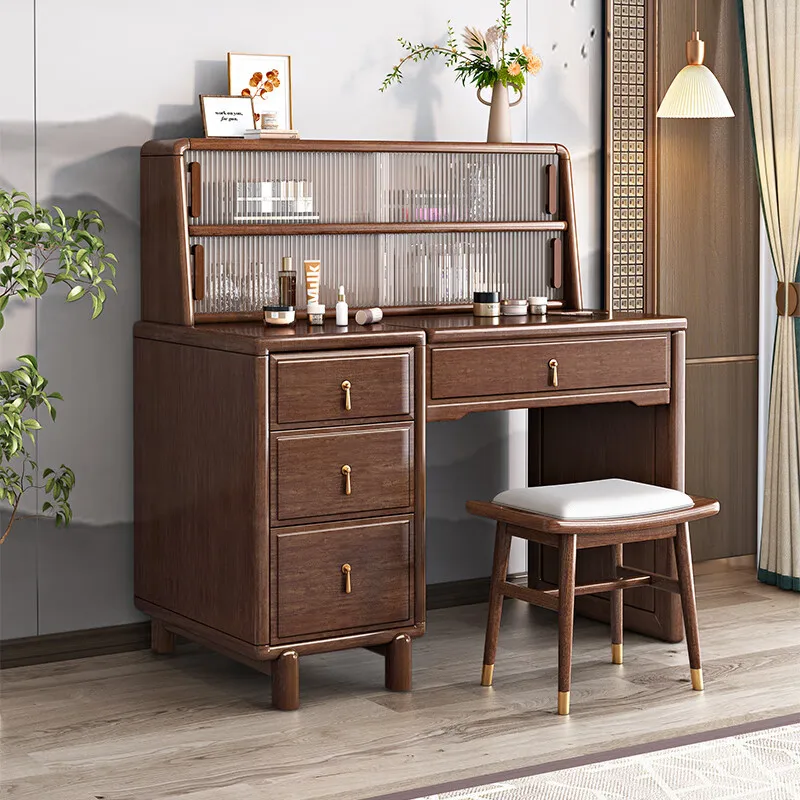 CX new Chinese-style solid wood dresser walnut small apartment clamshell storage storage makeup table