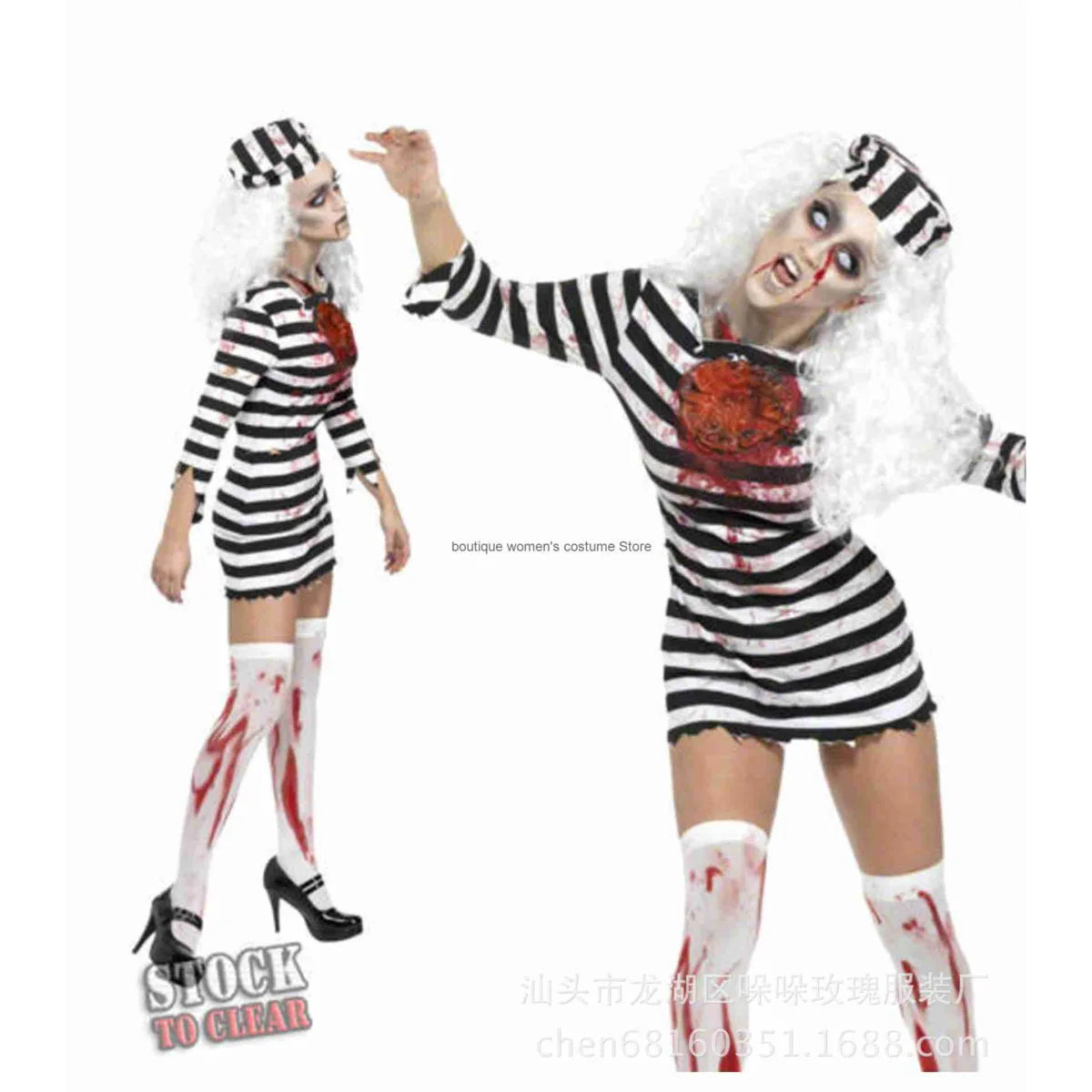 Disfraz de Prisionera Sangrienta de Terror para Cosplay de Halloween, Disfraz de Prisionera para el Festival de Fantasmas, Traje de Fiesta