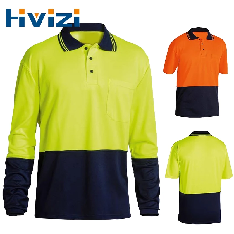 

Long Sleeve Polo Workwear Shirt Tops Tee Breathable Cool Dry Two Tone Work wear