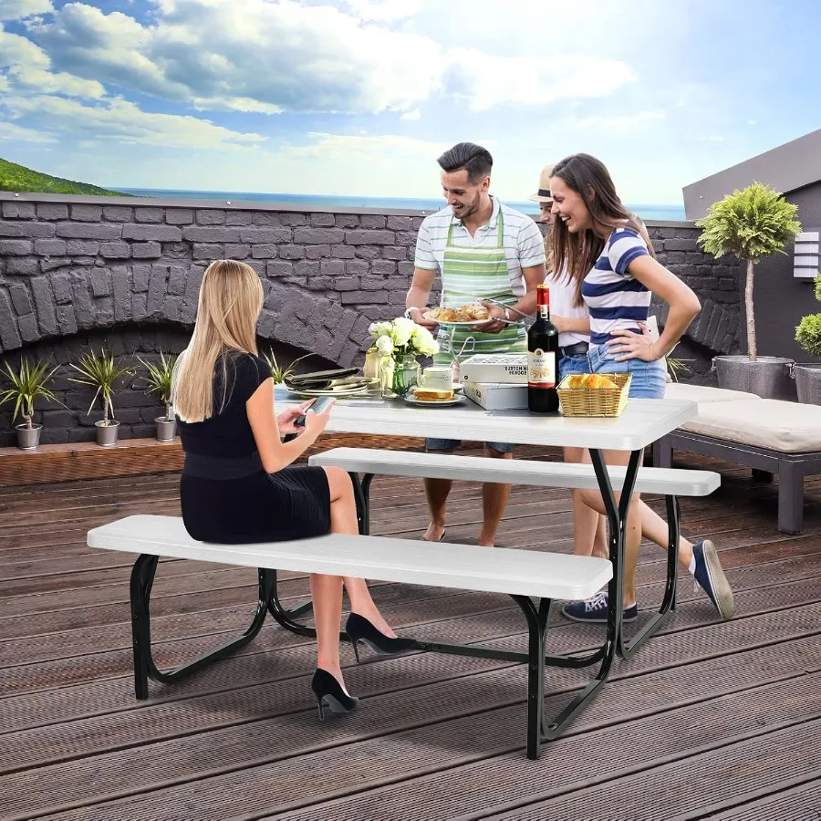 طقم طاولة نزهة خارجية بإطار معدني وسطح مقاوم لجميع الأحوال الجوية مثالي لحديقة الفناء الخلفي بجانب حمام السباحة #5