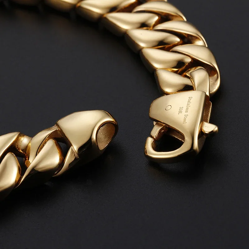 Gold Color Stainless Steel Miami Cuban Curb Link Chain Bracelet for Men Classic Friends Men's Bracelets Jewelry Accessories