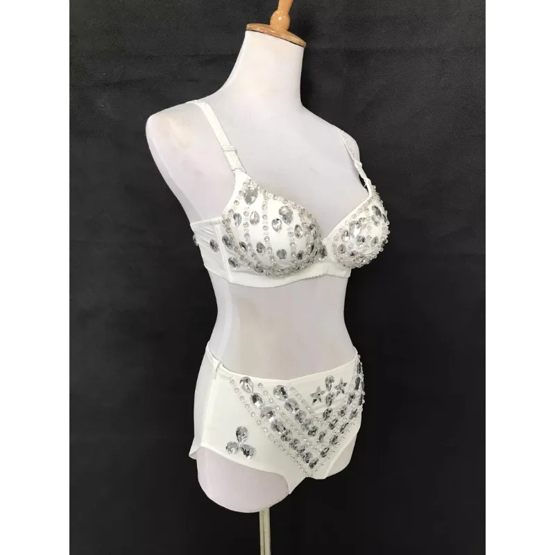 customized hand sewn super shiny diamond sexy bra low waist shorts 2-piece set nightclub DJ singer stage outfit