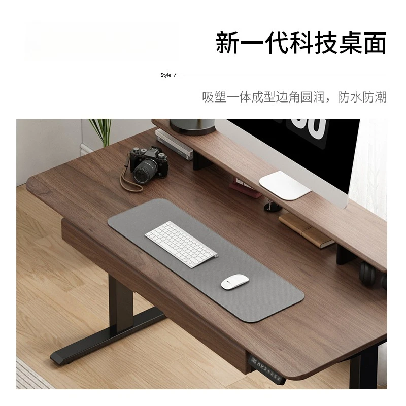 Table élévatrice électrique mobile, table d'ordinateur noire avec roulettes, bureau