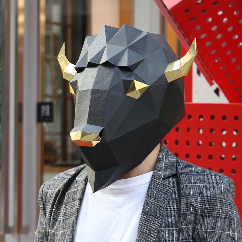 3D แม่พิมพ์กระดาษ Bull Cow Head หน้ากากสัตว์ฮาโลวีน Props ผู้หญิงผู้ชายเล่นบทบาทชุด DIY หัตถกรรมหน้ากาก