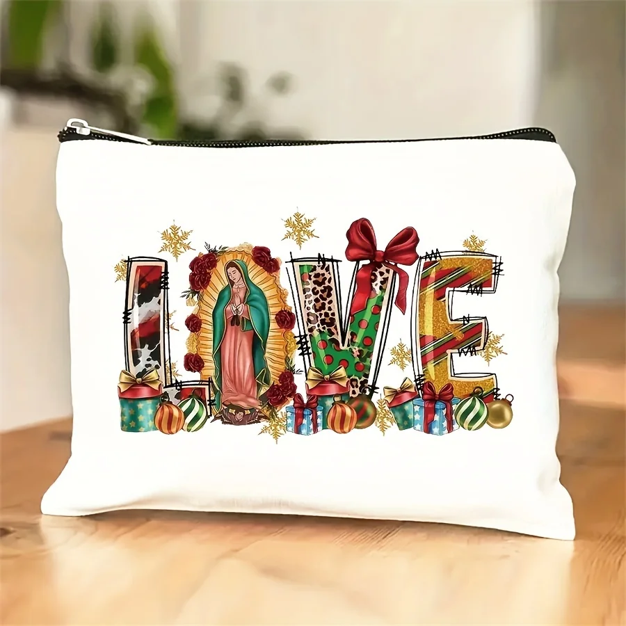 حقيبة مكياج Guadalupe Virgin Mary love - حقيبة بسحاب لطيفة متعددة الوظائف، حقيبة تخزين المجوهرات