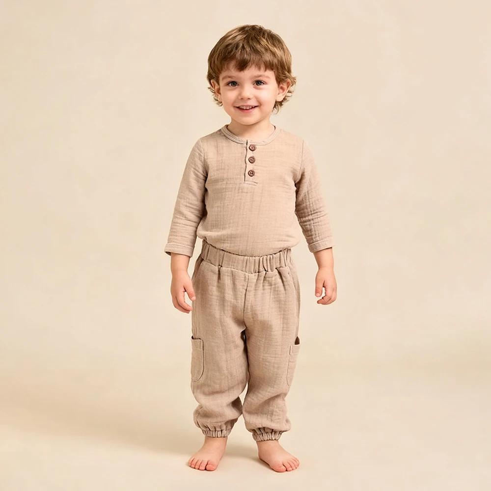 

Newborn Baby Cotton Clothes Suit Solid Long Sleeve Tshirt + Loose Pant Toddler Boy Clothes for Spring Autumn