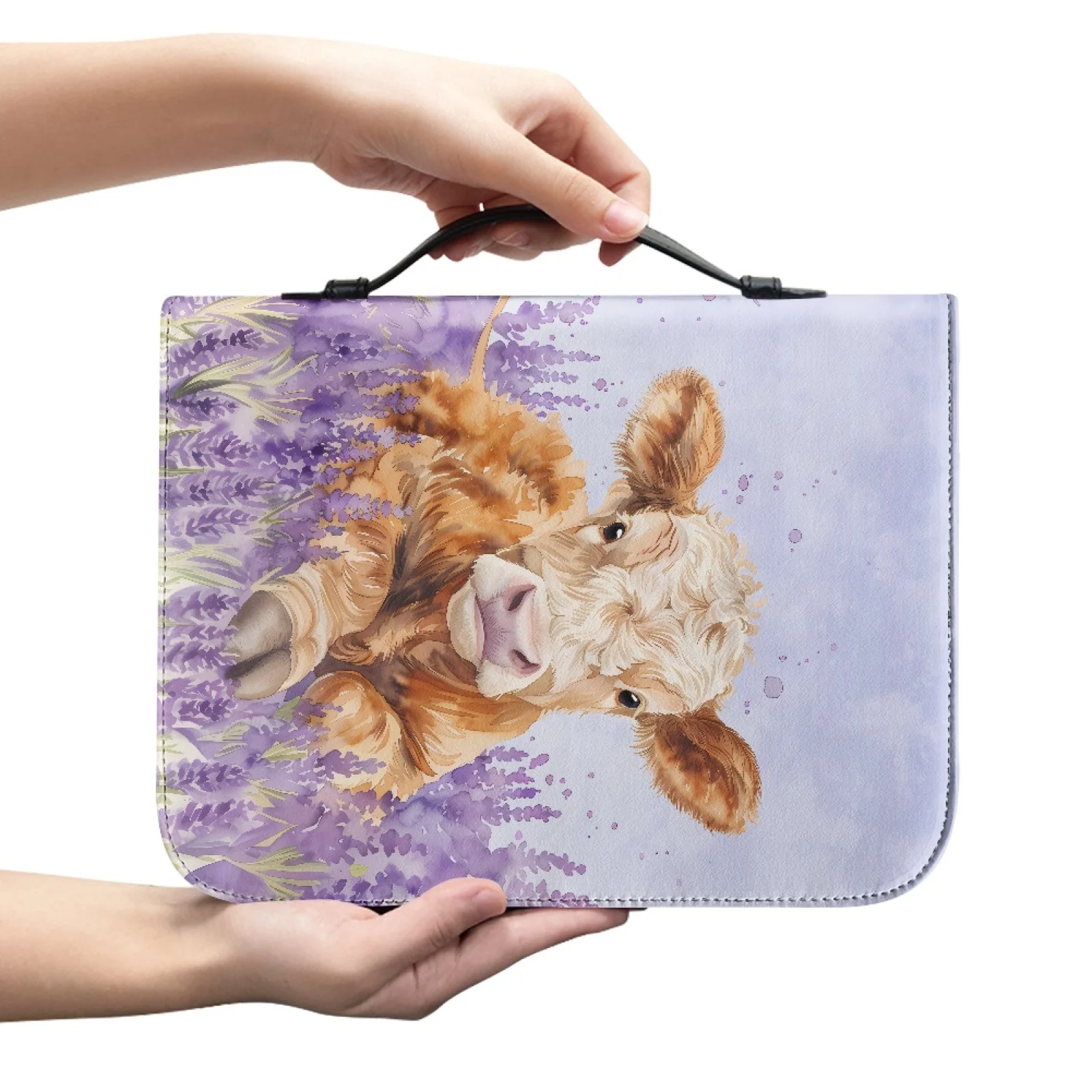 XIXIRIMIDO Cow Lavender Bible Hand Bag PU Leather Handle Bible Case for Church Fashion 2026